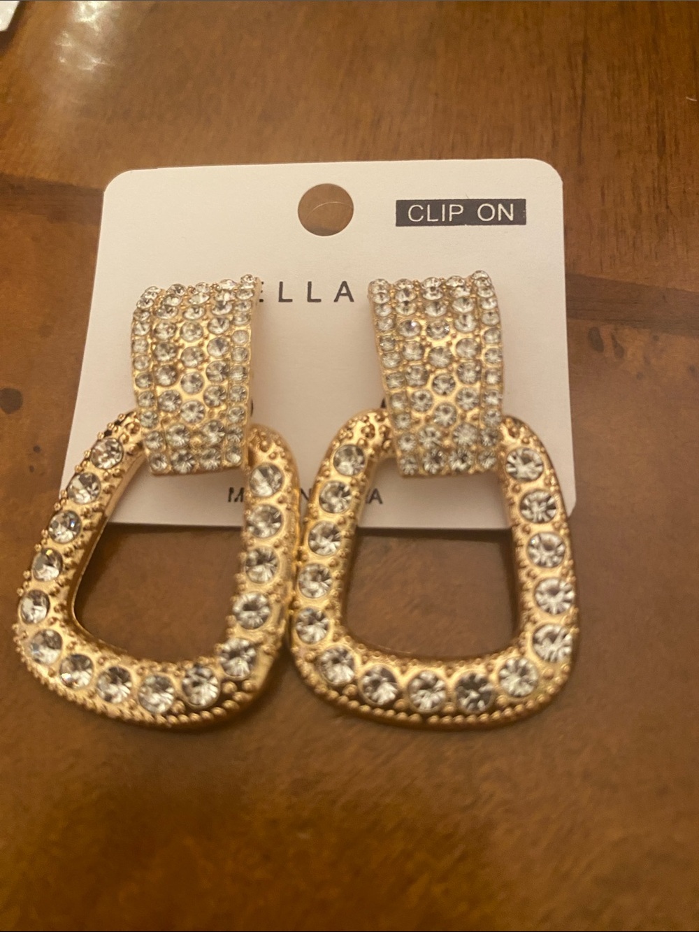 Gold-Tone Clip-On Drop Earrings with Clear Crystals